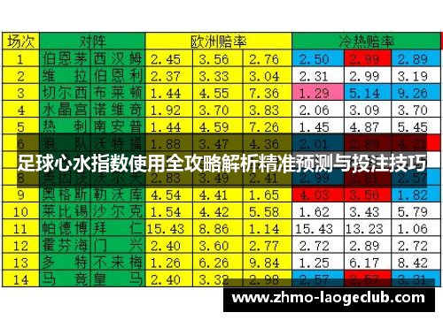 足球心水指数使用全攻略解析精准预测与投注技巧